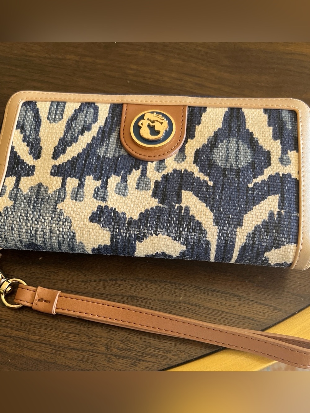 Brighton Floral Zip-Around Wristlet Wallet in Blue & Cream